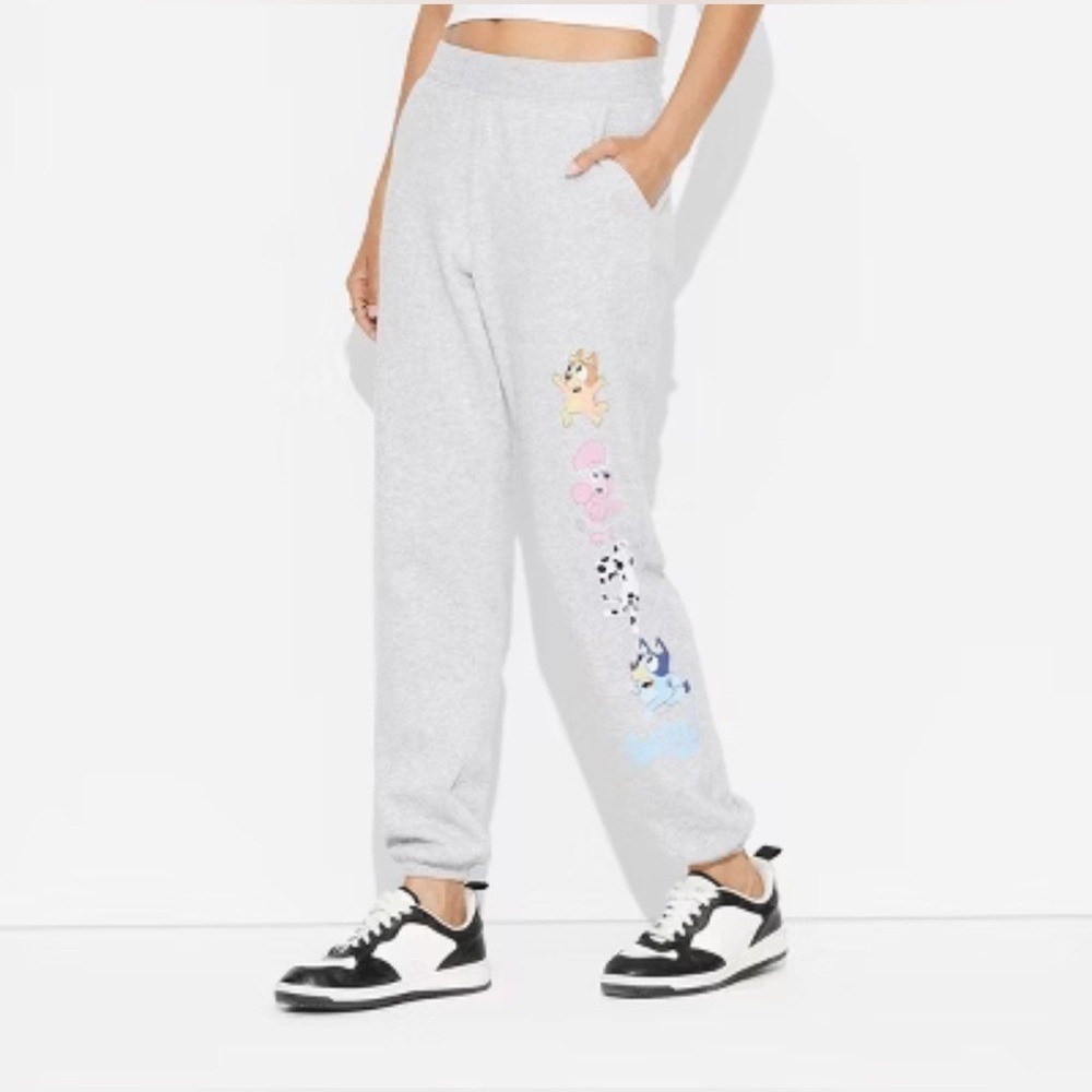 Bluey Women XL Heather Grey Joggers Bluey and Friends Character Sweatpants NEW